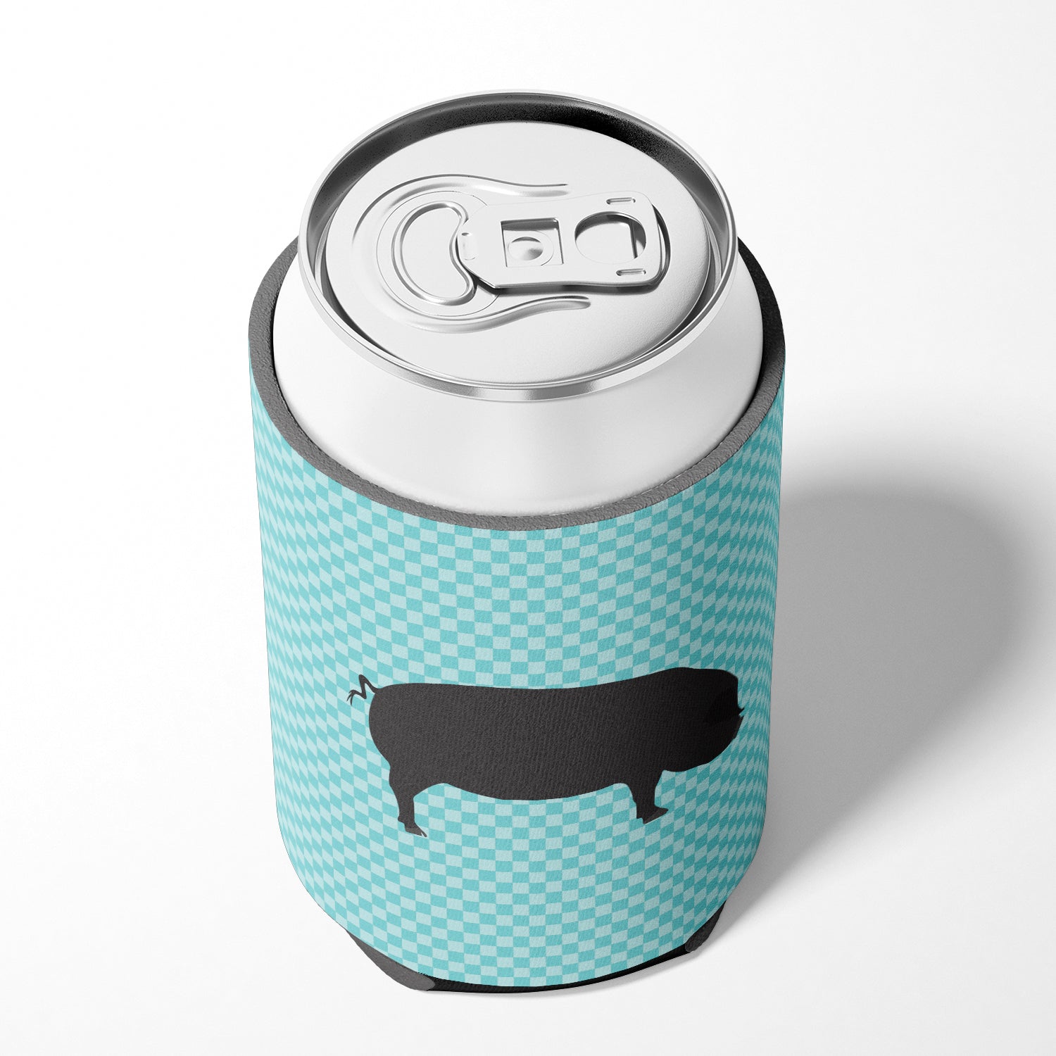 Devon Large Black Pig Blue Check Can or Bottle Hugger Cooler Sleeve for Standard 12 oz Cans, Insulated Foam Beer & Soda Can Hugger Reusable