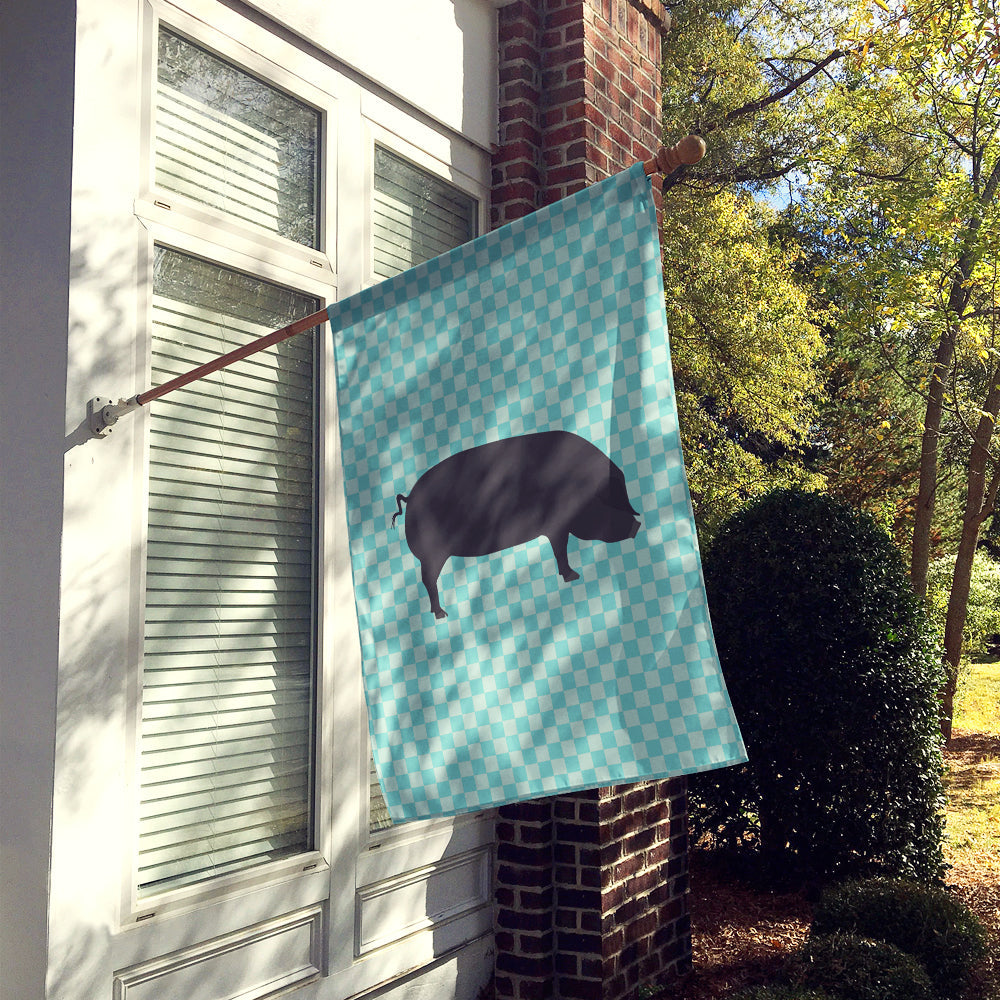 Devon Large Black Pig Blue Check House Flag 28x40 Porch Sleeve Pole Decorative Outside Yard Banner Artwork Wall Hanging, Polyester