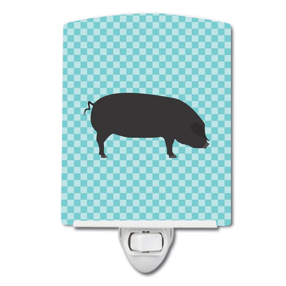 Devon Large Black Pig Blue Check Ceramic Night Light Compact, UL-Certified, Ideal for Bedroom, Bathroom, Nursery, Hallway, Kitchen, 6x4x3, Multicolor