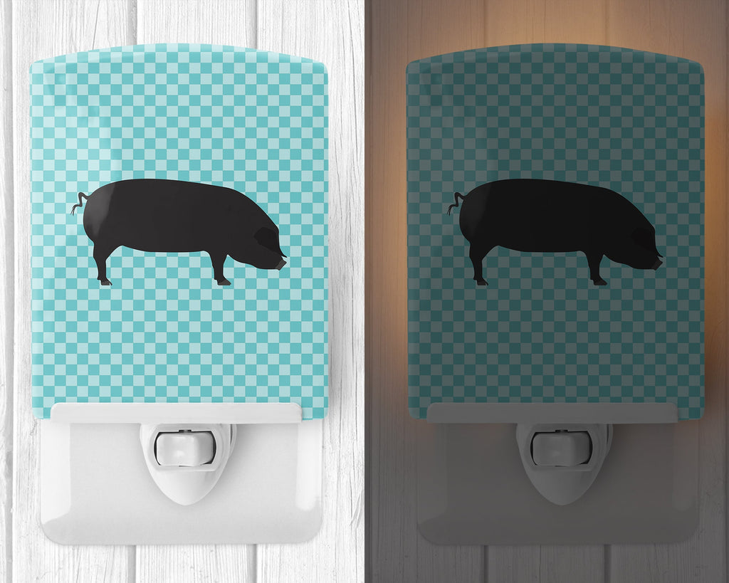 Devon Large Black Pig Blue Check Ceramic Night Light Compact, UL-Certified, Ideal for Bedroom, Bathroom, Nursery, Hallway, Kitchen, 6x4x3, Multicolor