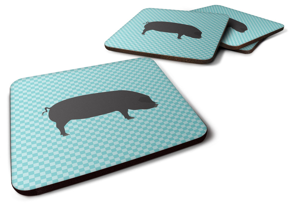 Devon Large Black Pig Blue Check Foam Coasters Set of 4 Cup Coasters for Indoor Outdoor, Tabletop Protection, Anti Slip, Mouse pad Material