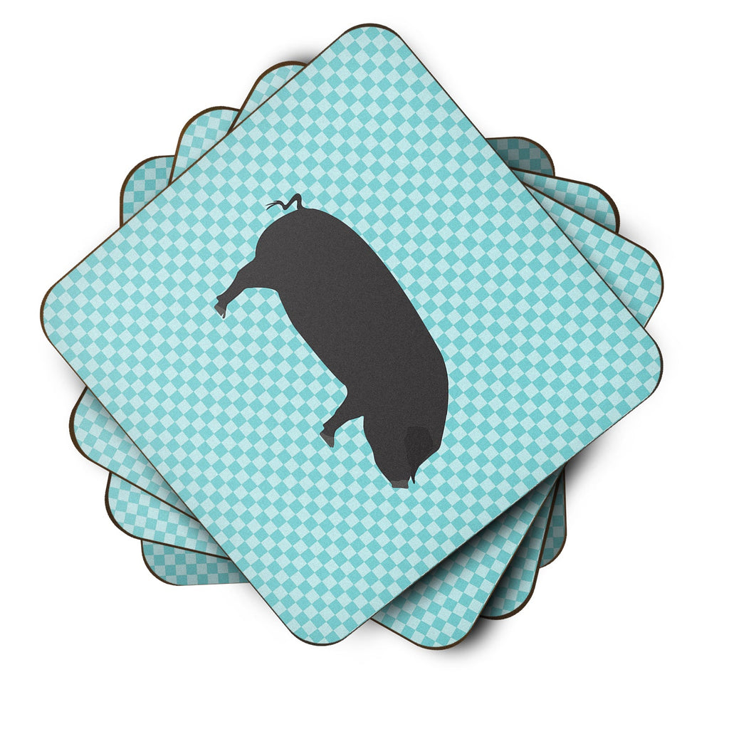 Devon Large Black Pig Blue Check Foam Coasters Set of 4 Cup Coasters for Indoor Outdoor, Tabletop Protection, Anti Slip, Mouse pad Material