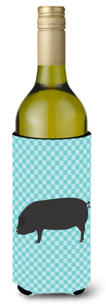 Devon Large Black Pig Blue Check Wine Bottle Hugger Gift Sleeve for Standard 750 ml Bottles, Insulated Reusable Also Fits Mini Shot & Pint Bottles