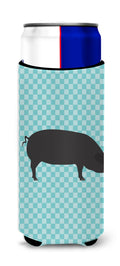 Devon Large Black Pig Blue Check Slim Can Hugger , Insulated Foam Hugger for 12 oz Slim Cans, Beer Bottles & Water Bottles, Printed in USA