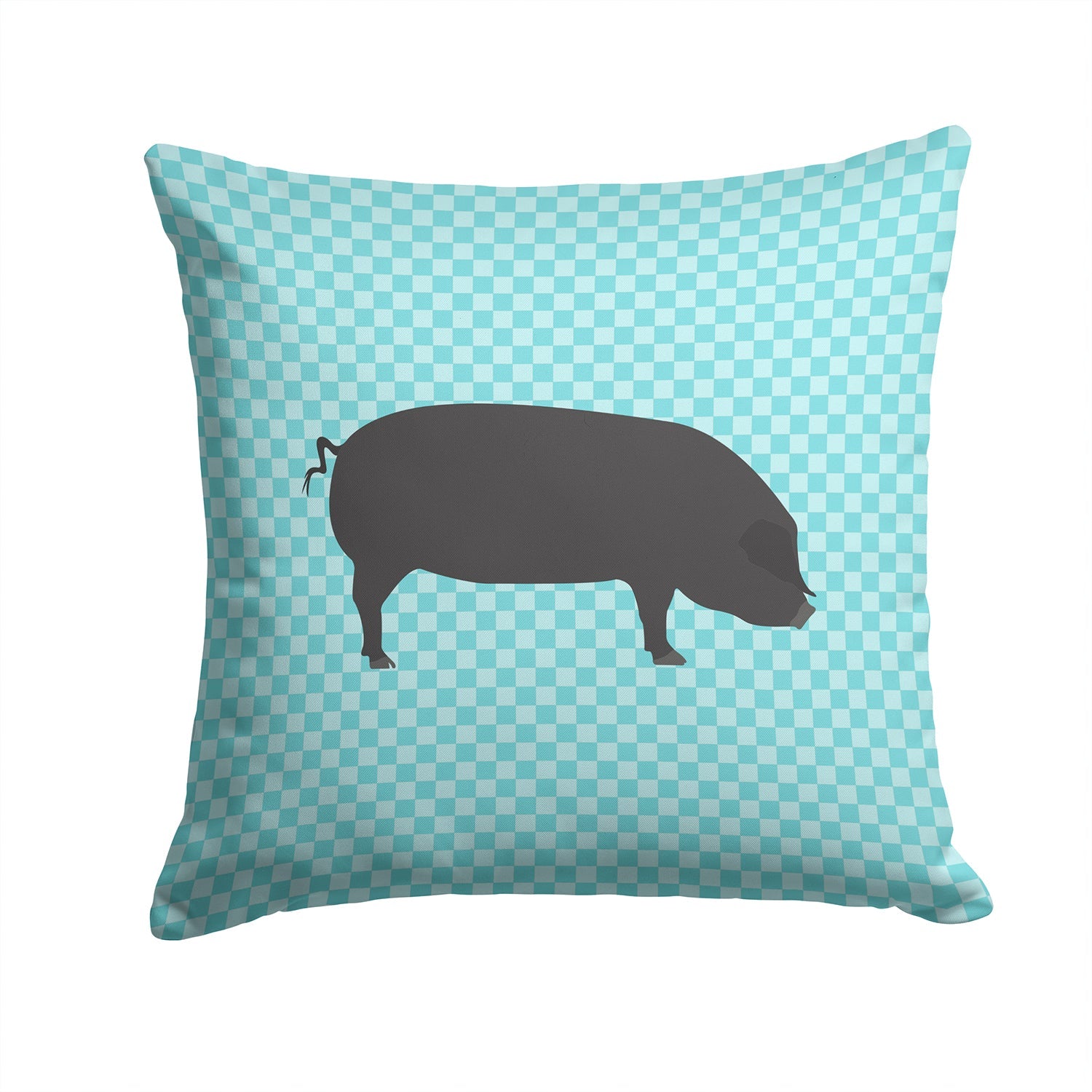Devon Large Black Pig Blue Check Decorative Throw Pillow 14x14 Indoor Outdoor Accent Cushion, Fabric Cover with Insert for Sofa, Bed, Porch & Living Room