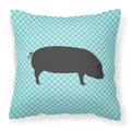 Devon Large Black Pig Blue Check Decorative Throw Pillow 18x18 Indoor Outdoor Accent Cushion, Fabric Cover with Insert for Sofa, Bed, Porch & Living Room