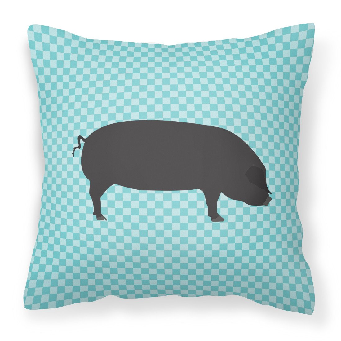 Devon Large Black Pig Blue Check Decorative Throw Pillow 18x18 Indoor Outdoor Accent Cushion, Fabric Cover with Insert for Sofa, Bed, Porch & Living Room
