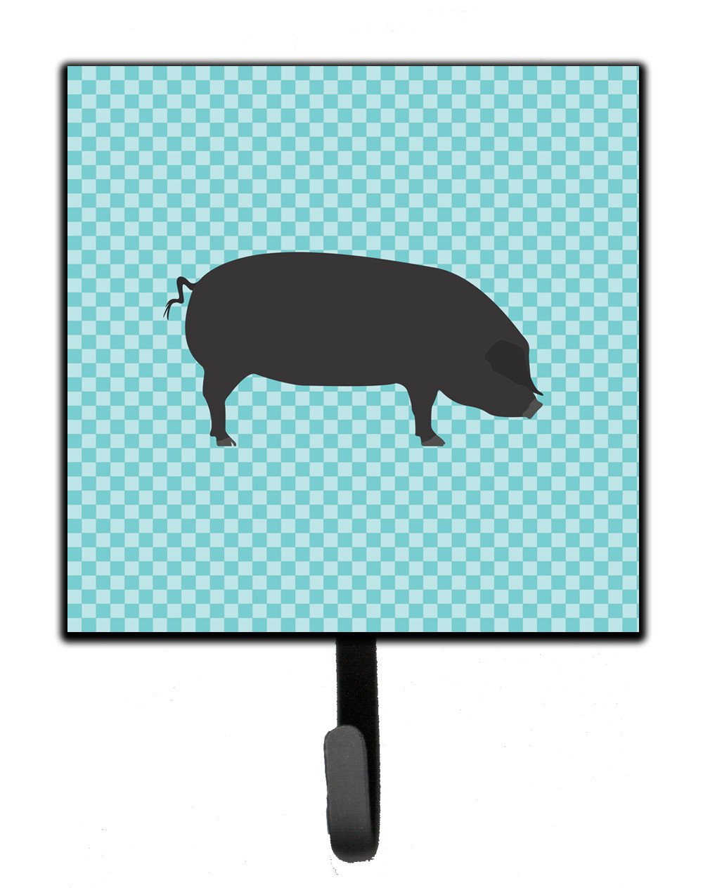 Devon Large Black Pig Blue Check Leash or Key Holder Wall Hooks, Key Hooks Holder, Coat Rack Wall Mount, Coat Hooks, Hooks for Hanging Keys, Towels, Aprons, Leashes