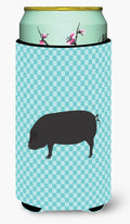 Devon Large Black Pig Blue Check Tall Boy Hugger Can Cooler Sleeve Machine Washable Drink Collapsible Insulator Beverage Insulated Holder