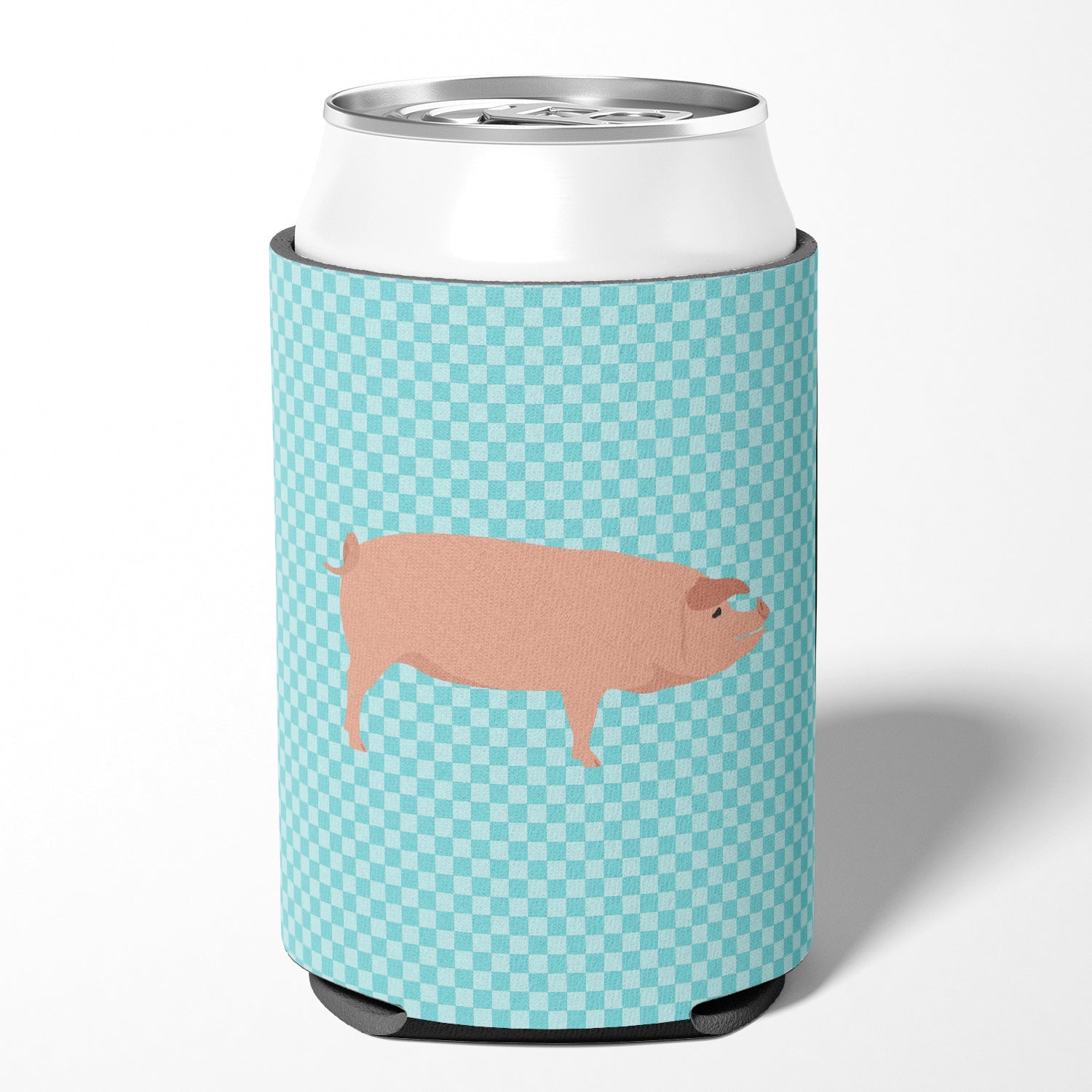American Landrace Pig Blue Check Can or Bottle Hugger Cooler Sleeve for Standard 12 oz Cans, Insulated Foam Beer & Soda Can Hugger Reusable