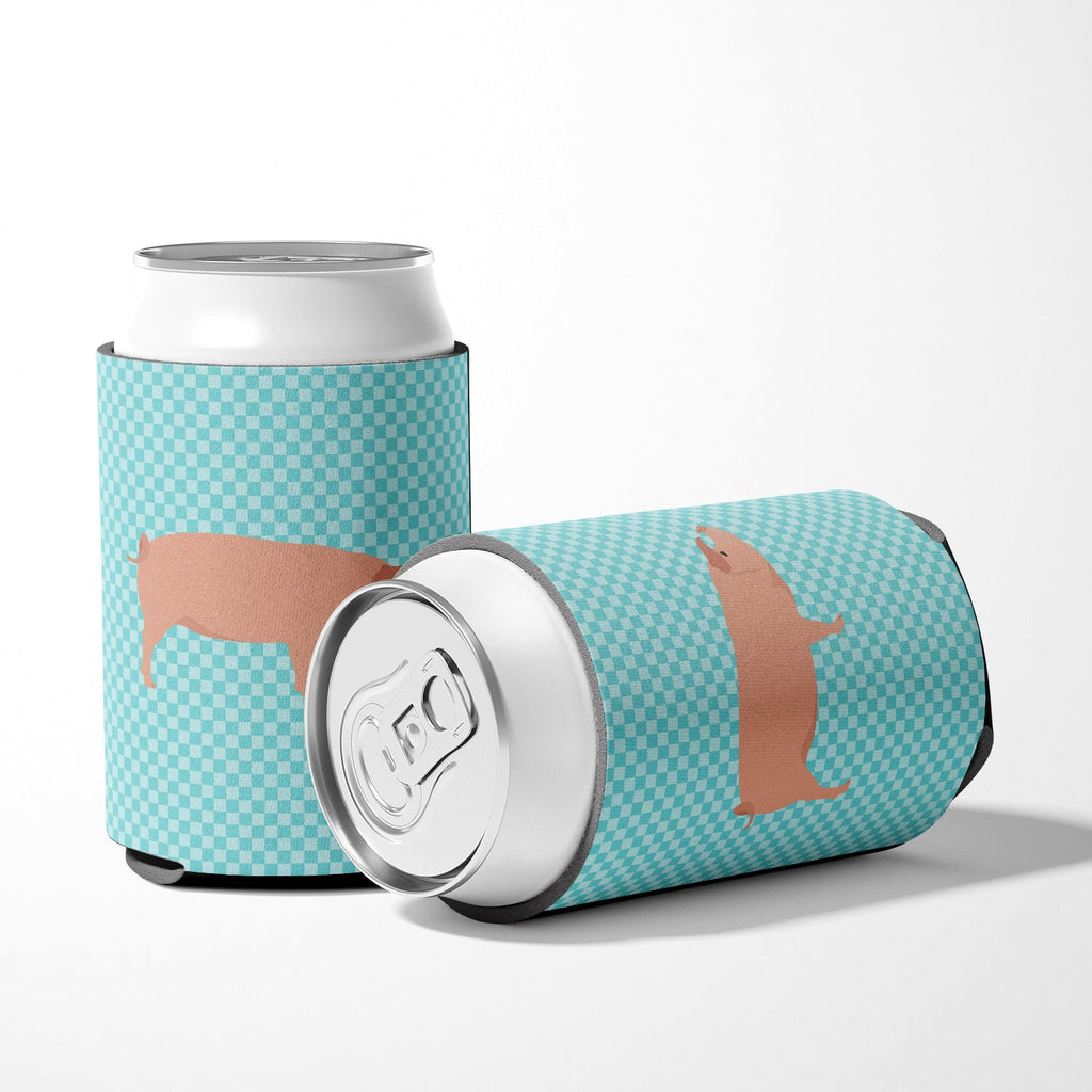 American Landrace Pig Blue Check Can or Bottle Hugger Cooler Sleeve for Standard 12 oz Cans, Insulated Foam Beer & Soda Can Hugger Reusable