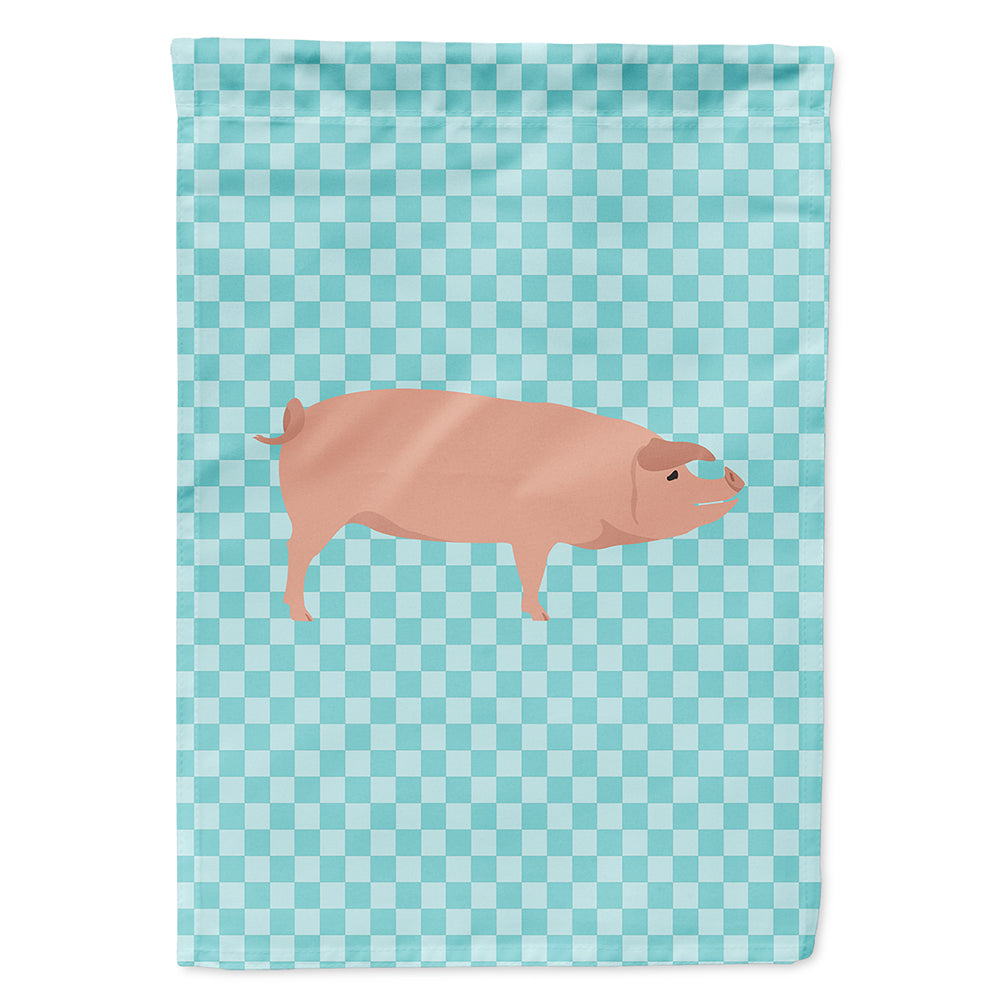 American Landrace Pig Blue Check House Flag 28x40 Porch Sleeve Pole Decorative Outside Yard Banner Artwork Wall Hanging, Polyester