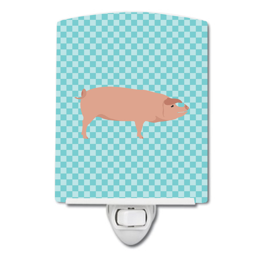 American Landrace Pig Blue Check Ceramic Night Light Compact, UL-Certified, Ideal for Bedroom, Bathroom, Nursery, Hallway, Kitchen, 6x4x3, Multicolor