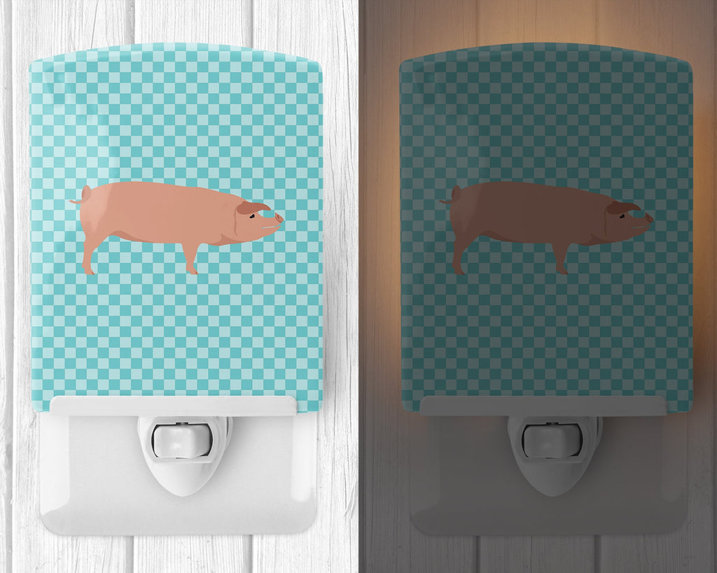 American Landrace Pig Blue Check Ceramic Night Light Compact, UL-Certified, Ideal for Bedroom, Bathroom, Nursery, Hallway, Kitchen, 6x4x3, Multicolor
