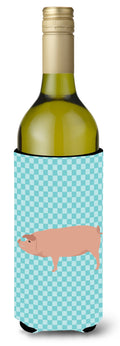 American Landrace Pig Blue Check Wine Bottle Hugger Gift Sleeve for Standard 750 ml Bottles, Insulated Reusable Also Fits Mini Shot & Pint Bottles