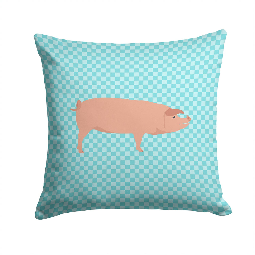 American Landrace Pig Blue Check Decorative Throw Pillow 14x14 Indoor Outdoor Accent Cushion, Fabric Cover with Insert for Sofa, Bed, Porch & Living Room