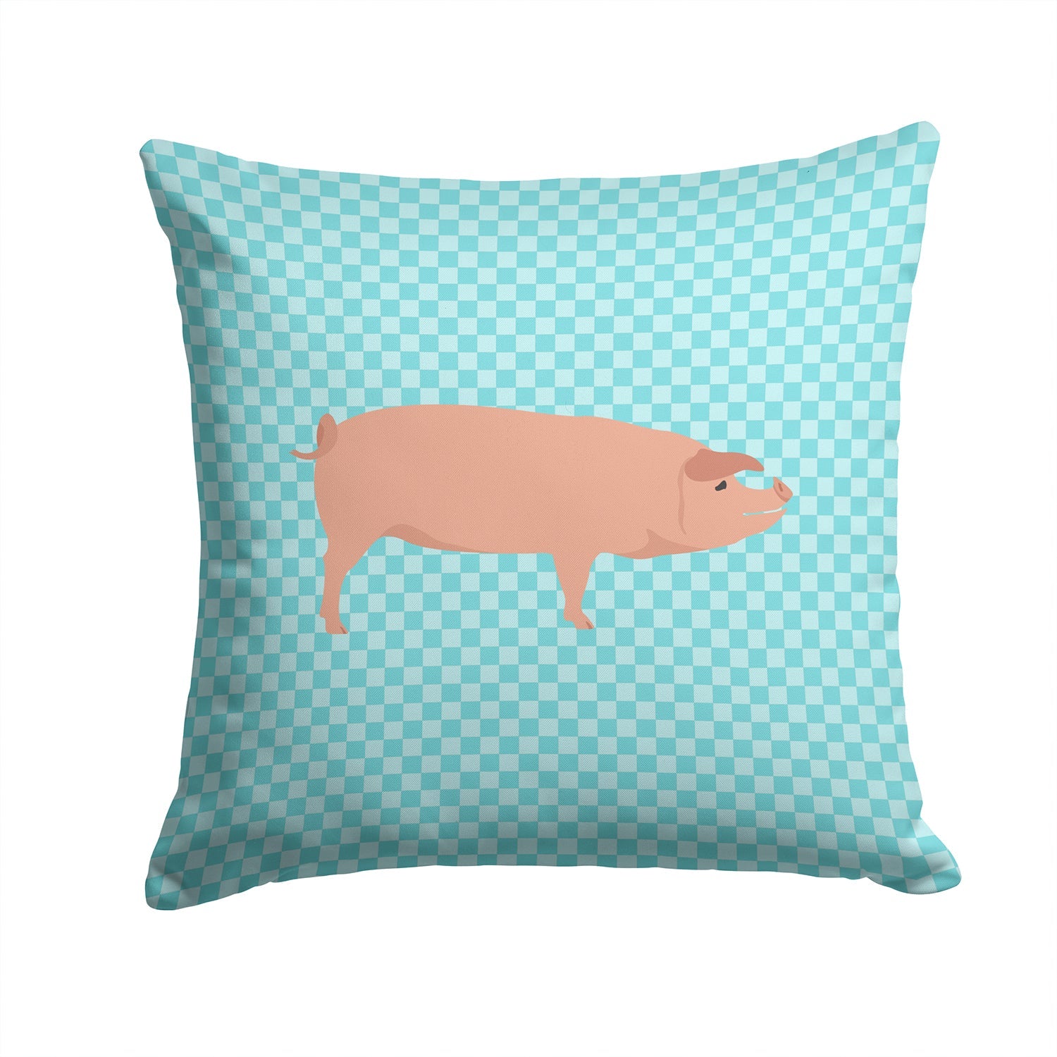American Landrace Pig Blue Check Decorative Throw Pillow 14x14 Indoor Outdoor Accent Cushion, Fabric Cover with Insert for Sofa, Bed, Porch & Living Room
