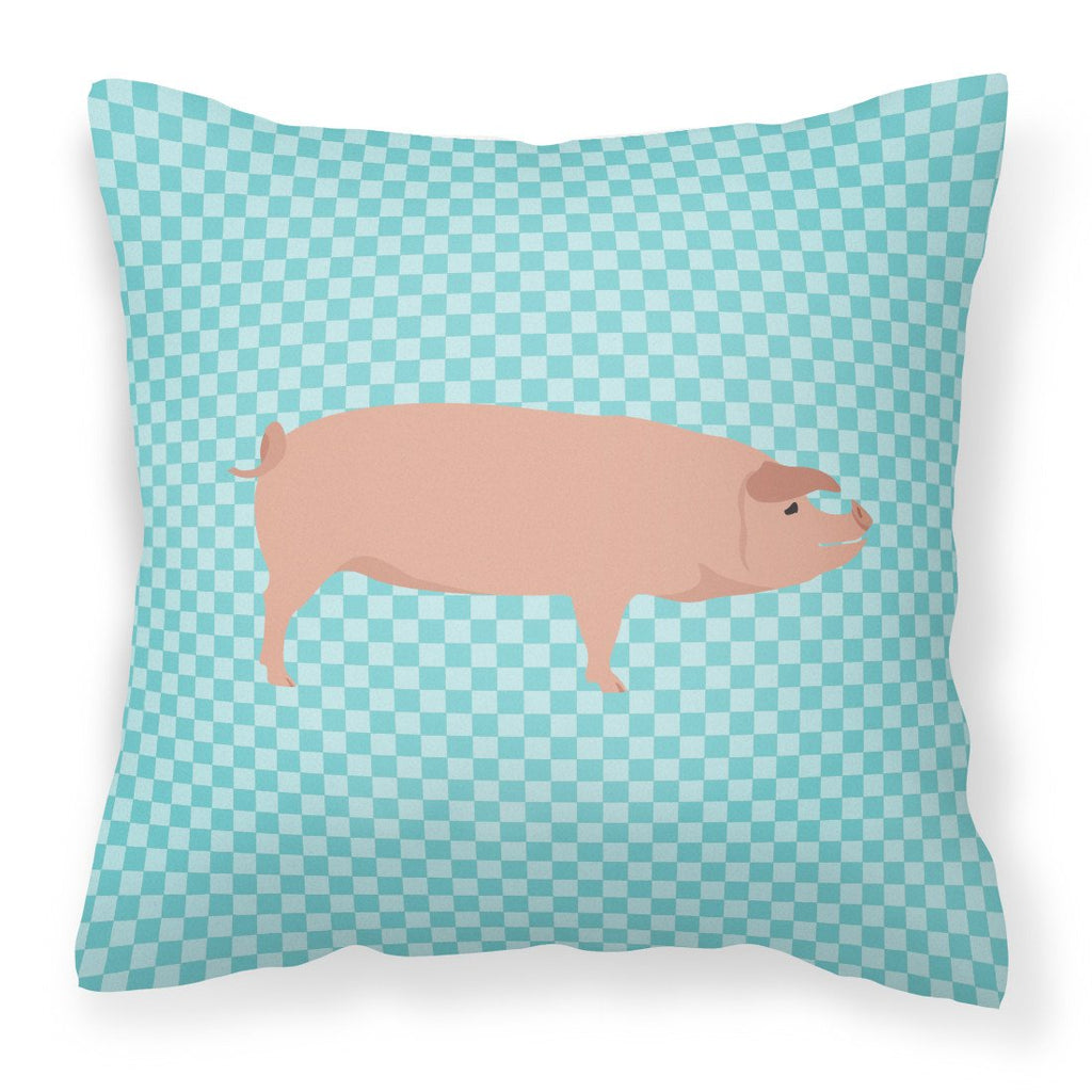 American Landrace Pig Blue Check Decorative Throw Pillow 18x18 Indoor Outdoor Accent Cushion, Fabric Cover with Insert for Sofa, Bed, Porch & Living Room