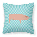 American Landrace Pig Blue Check Decorative Throw Pillow 18x18 Indoor Outdoor Accent Cushion, Fabric Cover with Insert for Sofa, Bed, Porch & Living Room