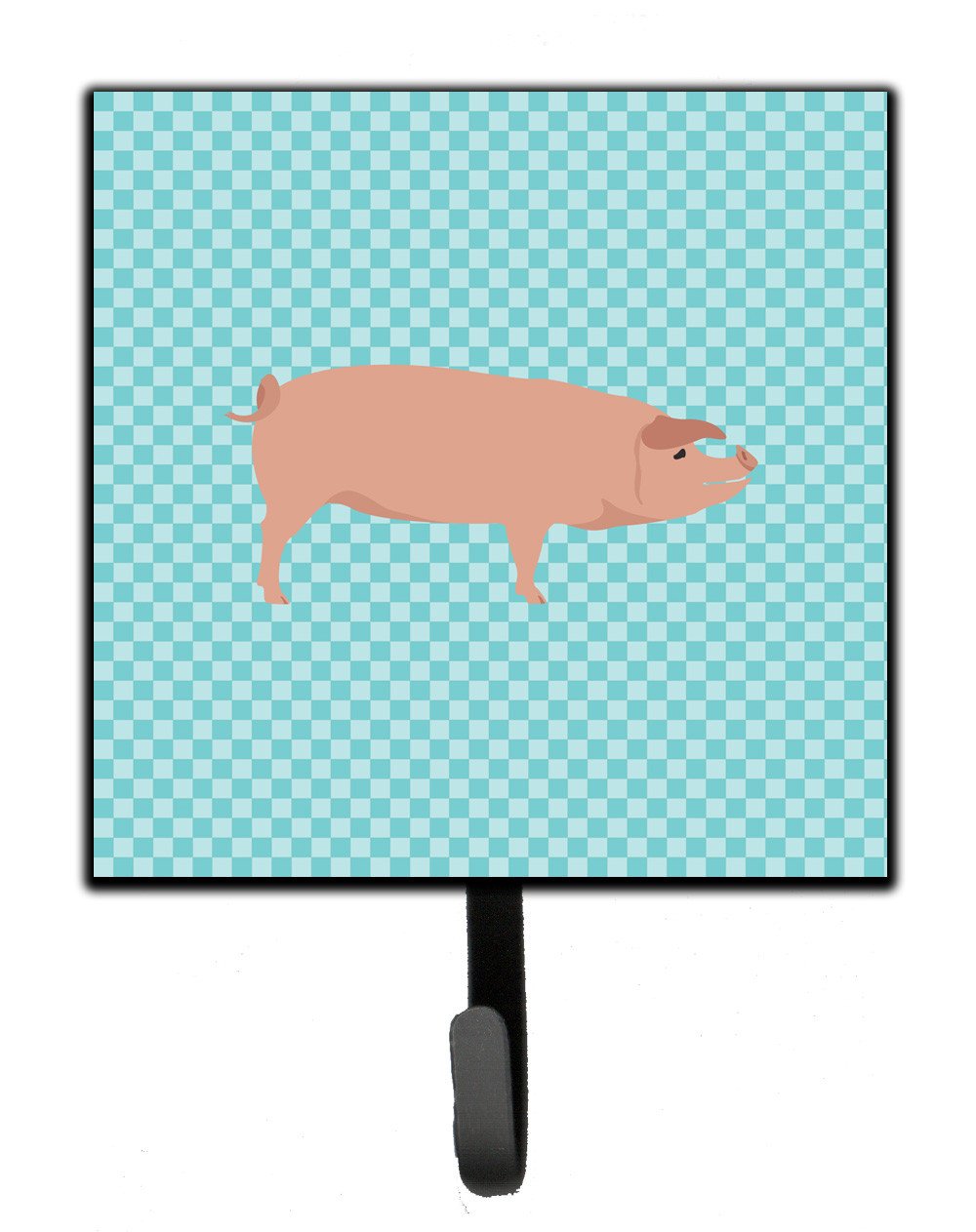 American Landrace Pig Blue Check Leash or Key Holder Wall Hooks, Key Hooks Holder, Coat Rack Wall Mount, Coat Hooks, Hooks for Hanging Keys, Towels, Aprons, Leashes
