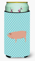 American Landrace Pig Blue Check Tall Boy Hugger Can Cooler Sleeve Machine Washable Drink Collapsible Insulator Beverage Insulated Holder