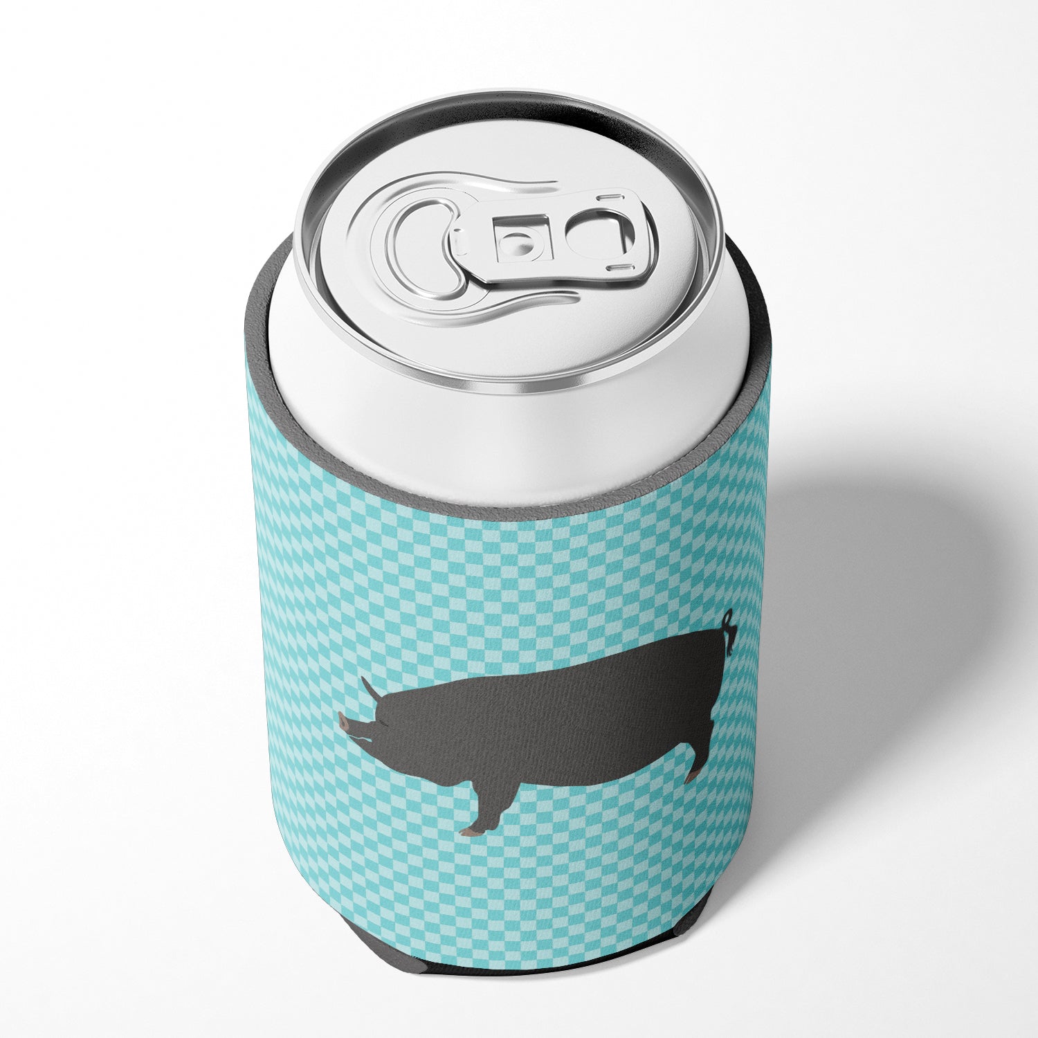 Berkshire Pig Blue Check Can or Bottle Hugger Cooler Sleeve for Standard 12 oz Cans, Insulated Foam Beer & Soda Can Hugger Reusable