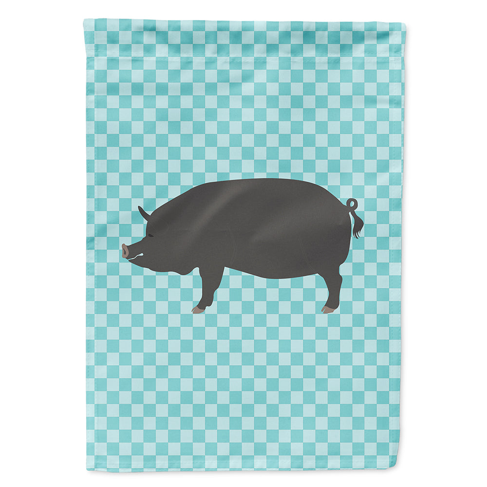 Berkshire Pig Blue Check House Flag 28x40 Porch Sleeve Pole Decorative Outside Yard Banner Artwork Wall Hanging, Polyester