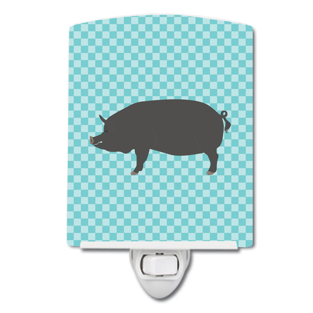 Berkshire Pig Blue Check Ceramic Night Light Compact, UL-Certified, Ideal for Bedroom, Bathroom, Nursery, Hallway, Kitchen, 6x4x3, Multicolor