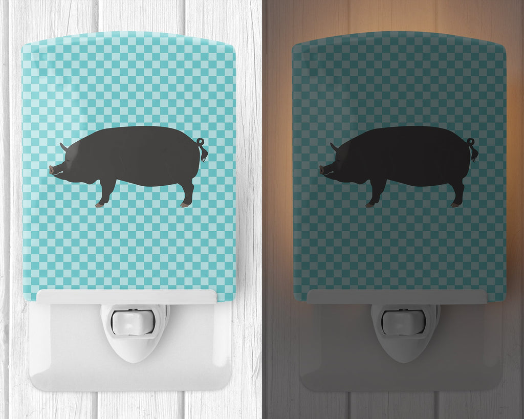 Berkshire Pig Blue Check Ceramic Night Light Compact, UL-Certified, Ideal for Bedroom, Bathroom, Nursery, Hallway, Kitchen, 6x4x3, Multicolor