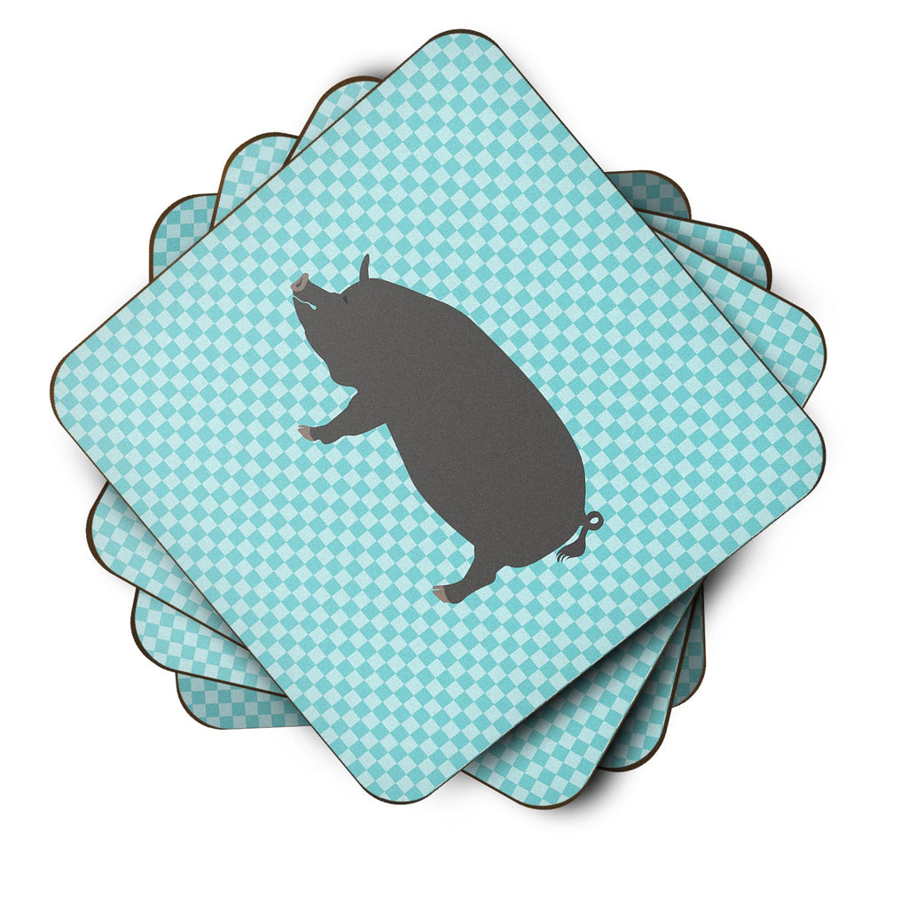 Berkshire Pig Blue Check Foam Coasters Set of 4 Cup Coasters for Indoor Outdoor, Tabletop Protection, Anti Slip, Mouse pad Material