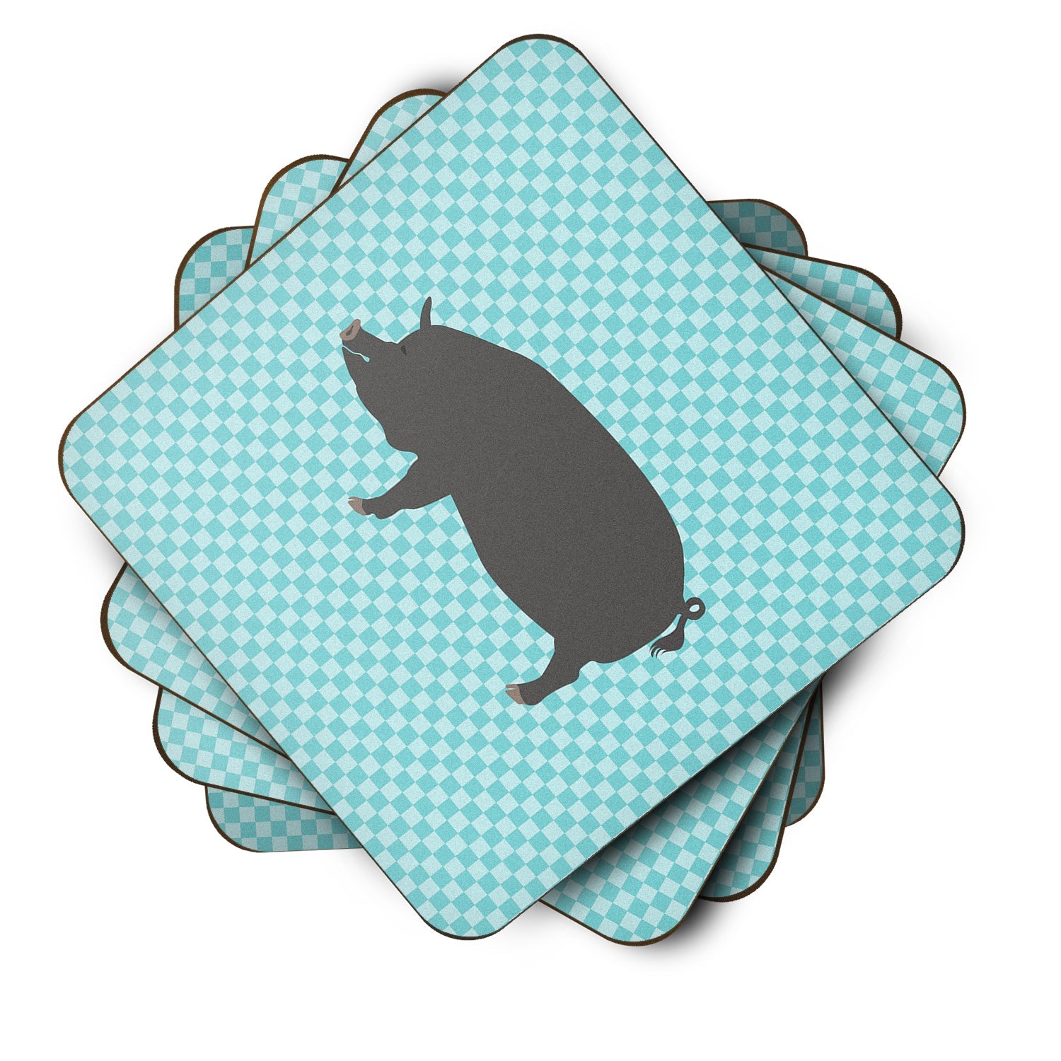 Berkshire Pig Blue Check Foam Coasters Set of 4 Cup Coasters for Indoor Outdoor, Tabletop Protection, Anti Slip, Mouse pad Material