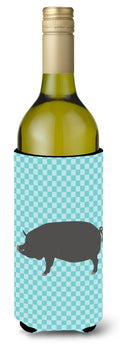 Berkshire Pig Blue Check Wine Bottle Hugger Gift Sleeve for Standard 750 ml Bottles, Insulated Reusable Also Fits Mini Shot & Pint Bottles