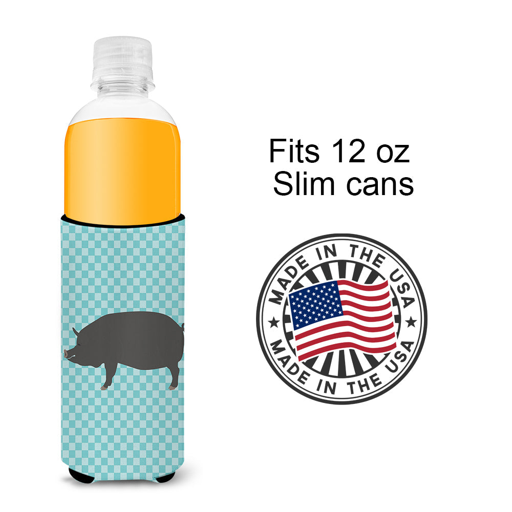 Berkshire Pig Blue Check Slim Can Hugger , Insulated Foam Hugger for 12 oz Slim Cans, Beer Bottles & Water Bottles, Printed in USA
