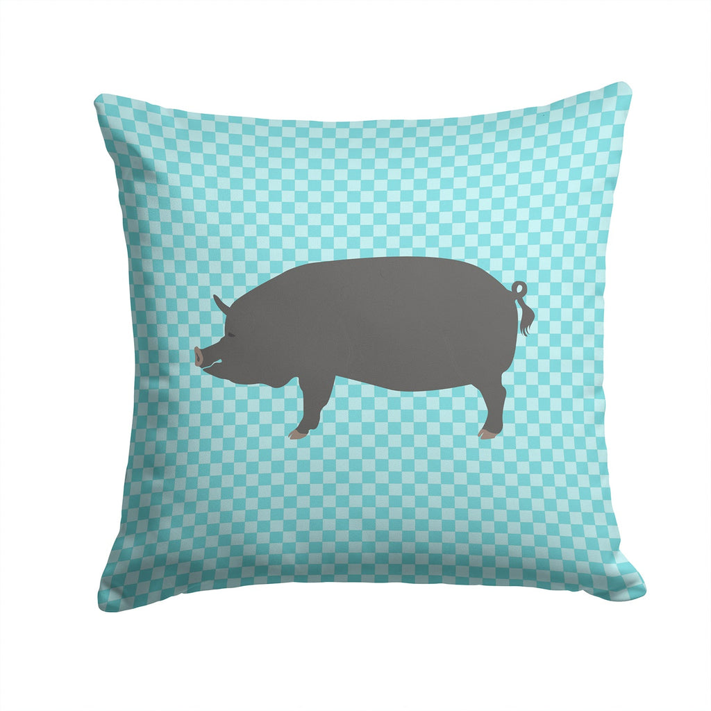 Berkshire Pig Blue Check Decorative Throw Pillow 14x14 Indoor Outdoor Accent Cushion, Fabric Cover with Insert for Sofa, Bed, Porch & Living Room