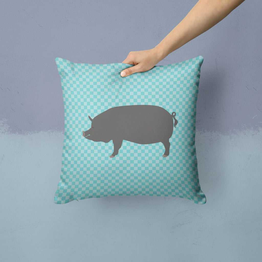Berkshire Pig Blue Check Decorative Throw Pillow 14x14 Indoor Outdoor Accent Cushion, Fabric Cover with Insert for Sofa, Bed, Porch & Living Room