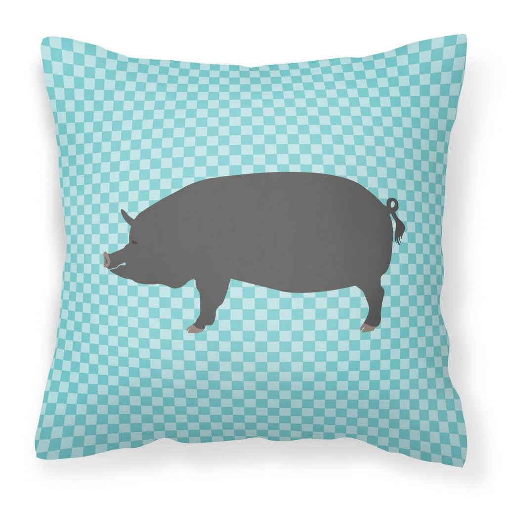 Berkshire Pig Blue Check Decorative Throw Pillow 18x18 Indoor Outdoor Accent Cushion, Fabric Cover with Insert for Sofa, Bed, Porch & Living Room