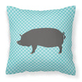 Berkshire Pig Blue Check Decorative Throw Pillow 18x18 Indoor Outdoor Accent Cushion, Fabric Cover with Insert for Sofa, Bed, Porch & Living Room