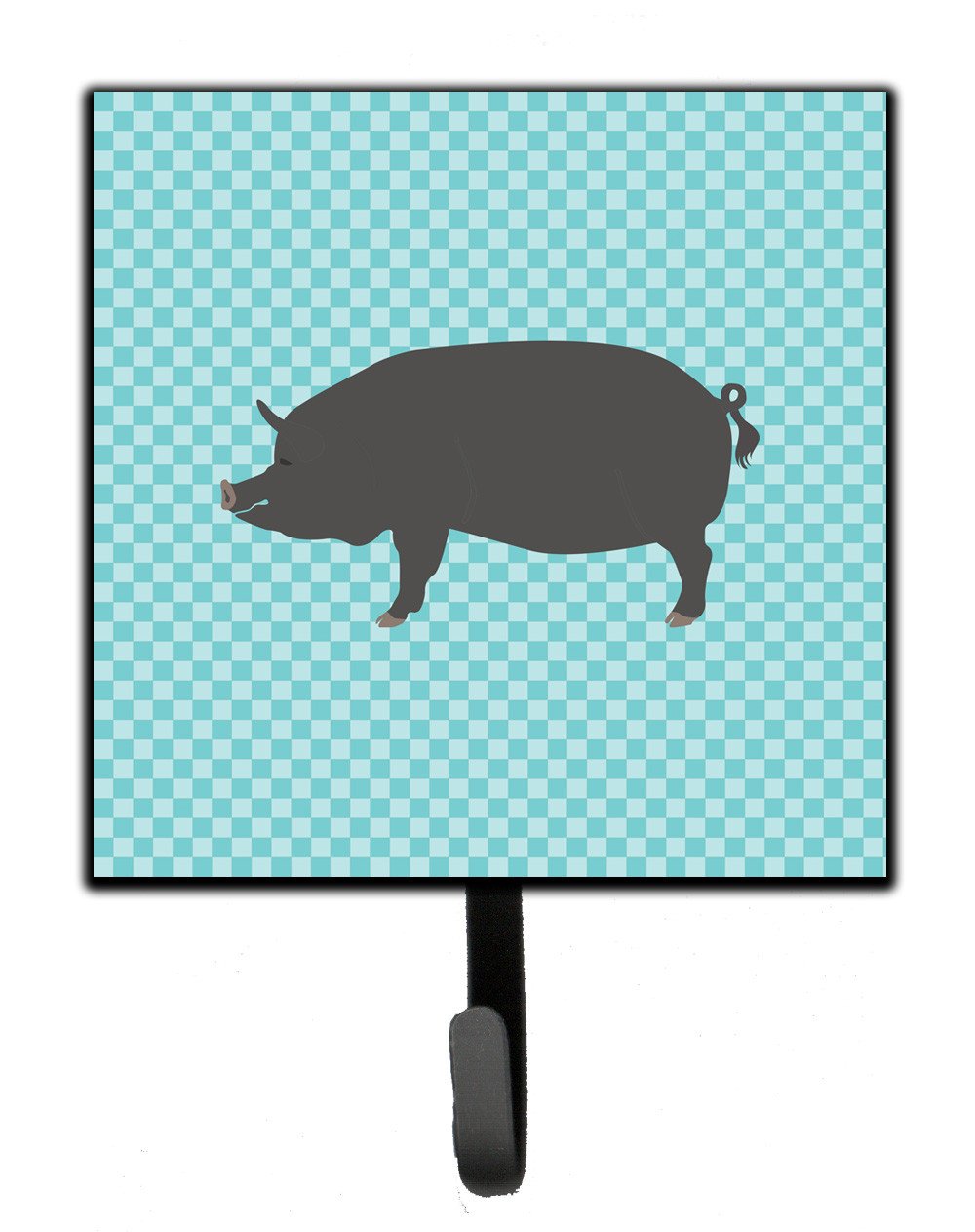 Berkshire Pig Blue Check Leash or Key Holder Wall Hooks, Key Hooks Holder, Coat Rack Wall Mount, Coat Hooks, Hooks for Hanging Keys, Towels, Aprons, Leashes