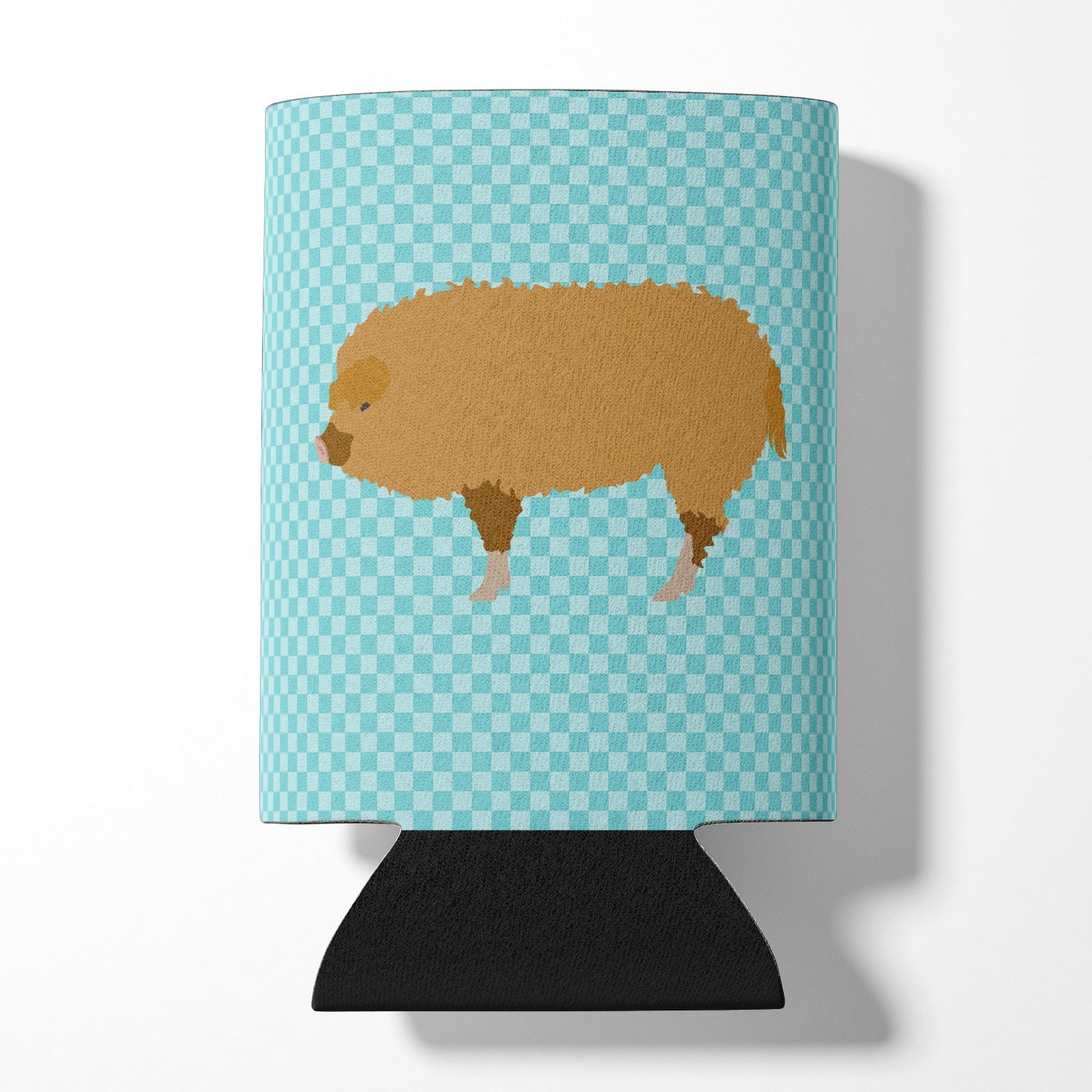 Hungarian Mangalica Pig Blue Check Can or Bottle Hugger Cooler Sleeve for Standard 12 oz Cans, Insulated Foam Beer & Soda Can Hugger Reusable