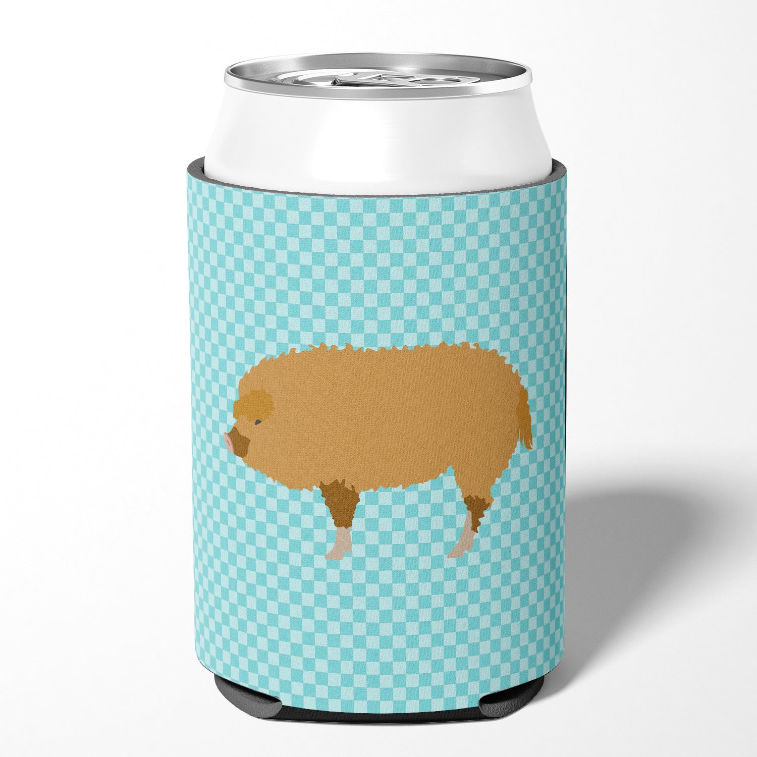 Hungarian Mangalica Pig Blue Check Can or Bottle Hugger Cooler Sleeve for Standard 12 oz Cans, Insulated Foam Beer & Soda Can Hugger Reusable