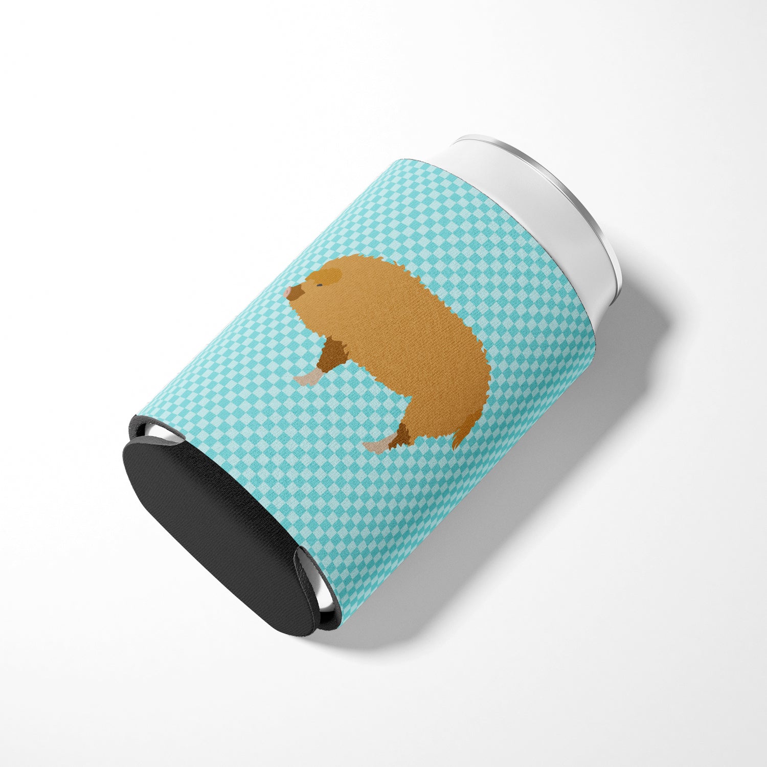 Hungarian Mangalica Pig Blue Check Can or Bottle Hugger Cooler Sleeve for Standard 12 oz Cans, Insulated Foam Beer & Soda Can Hugger Reusable