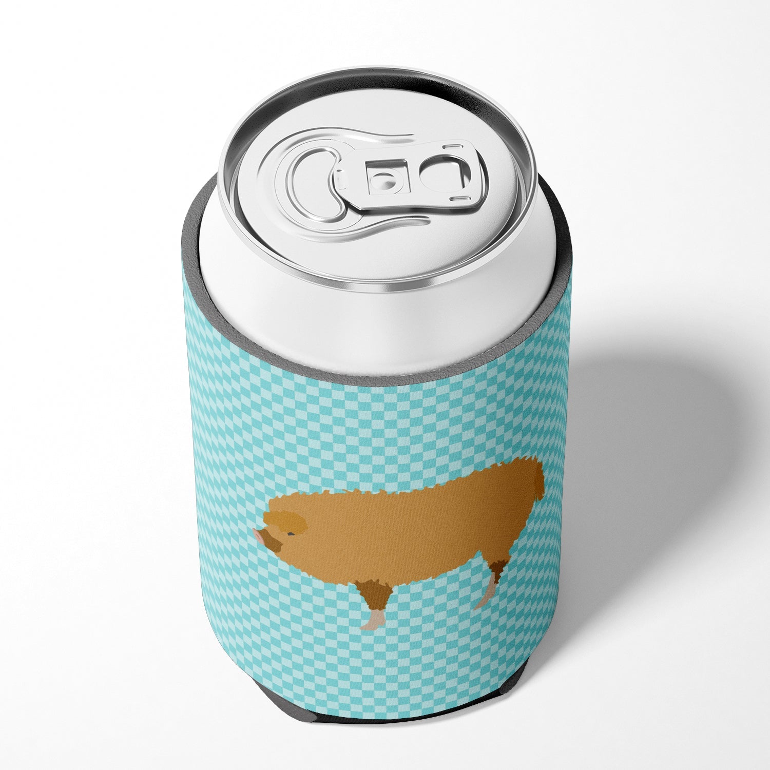 Hungarian Mangalica Pig Blue Check Can or Bottle Hugger Cooler Sleeve for Standard 12 oz Cans, Insulated Foam Beer & Soda Can Hugger Reusable