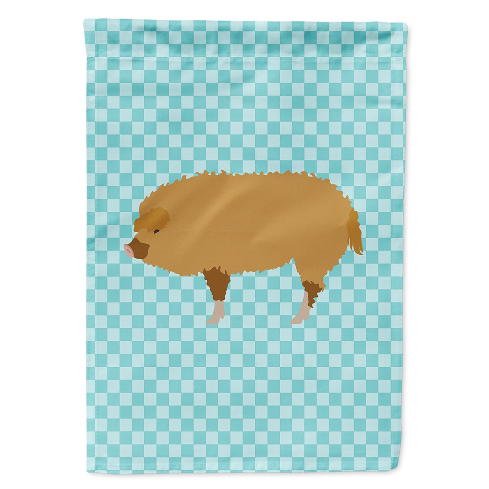 Hungarian Mangalica Pig Blue Check House Flag 28x40 Porch Sleeve Pole Decorative Outside Yard Banner Artwork Wall Hanging, Polyester