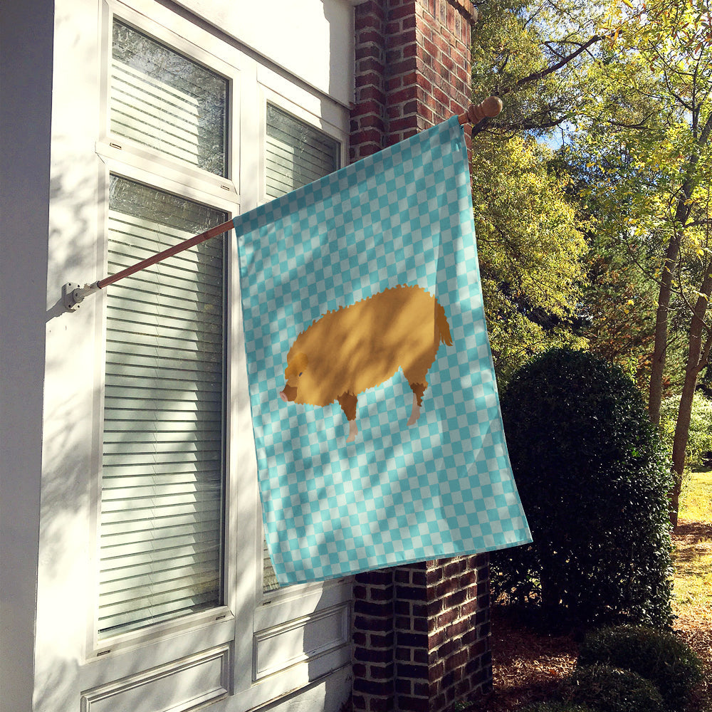 Hungarian Mangalica Pig Blue Check House Flag 28x40 Porch Sleeve Pole Decorative Outside Yard Banner Artwork Wall Hanging, Polyester