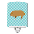 Hungarian Mangalica Pig Blue Check Ceramic Night Light Compact, UL-Certified, Ideal for Bedroom, Bathroom, Nursery, Hallway, Kitchen, 6x4x3, Multicolor