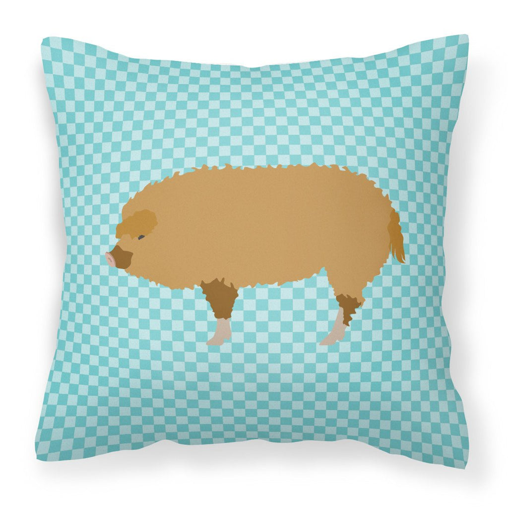 Hungarian Mangalica Pig Blue Check Decorative Throw Pillow 18x18 Indoor Outdoor Accent Cushion, Fabric Cover with Insert for Sofa, Bed, Porch & Living Room