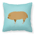 Hungarian Mangalica Pig Blue Check Decorative Throw Pillow 18x18 Indoor Outdoor Accent Cushion, Fabric Cover with Insert for Sofa, Bed, Porch & Living Room
