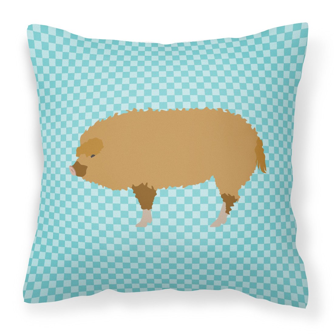 Hungarian Mangalica Pig Blue Check Decorative Throw Pillow 18x18 Indoor Outdoor Accent Cushion, Fabric Cover with Insert for Sofa, Bed, Porch & Living Room