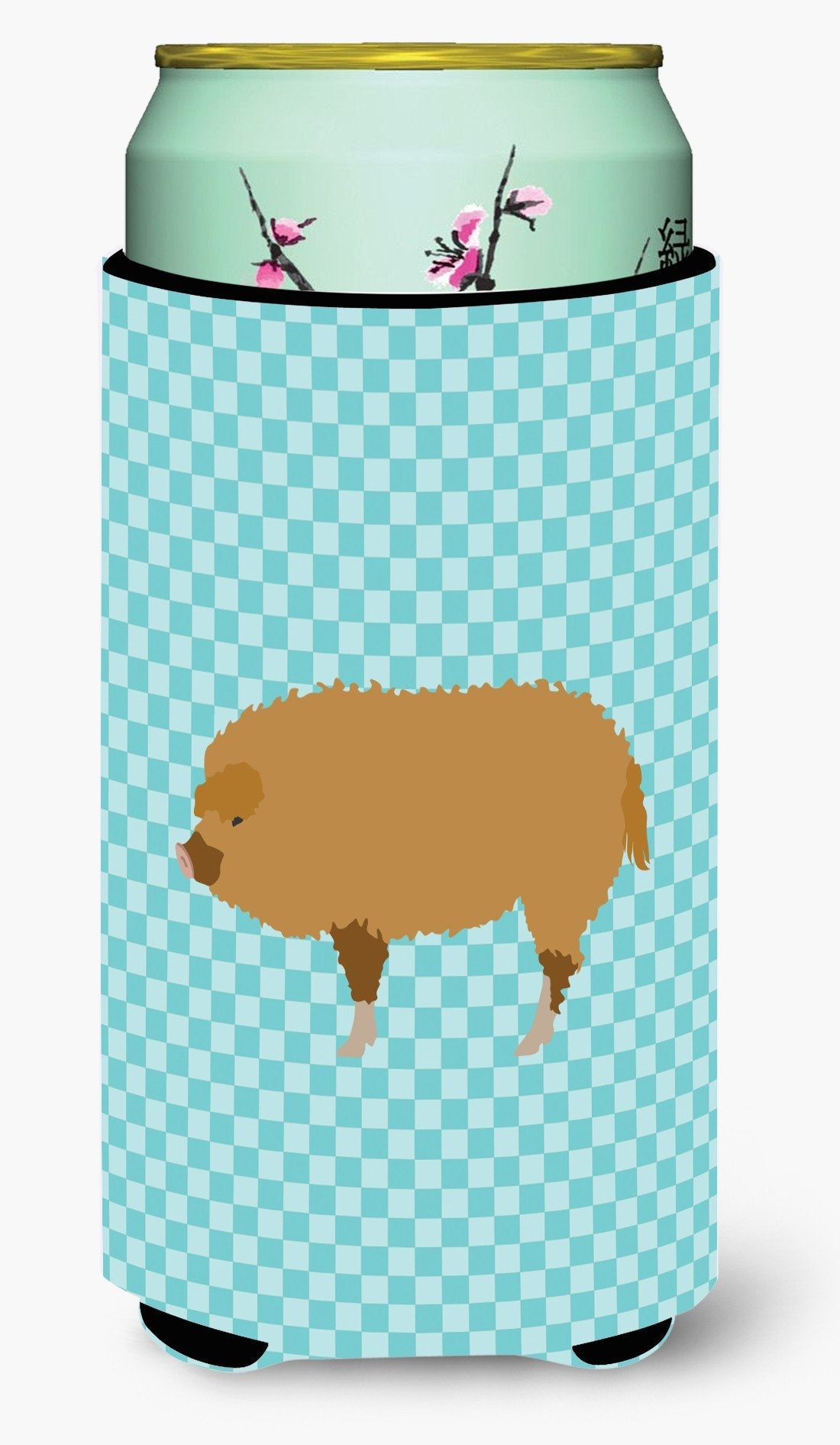 Hungarian Mangalica Pig Blue Check Tall Boy Hugger Can Cooler Sleeve Machine Washable Drink Collapsible Insulator Beverage Insulated Holder