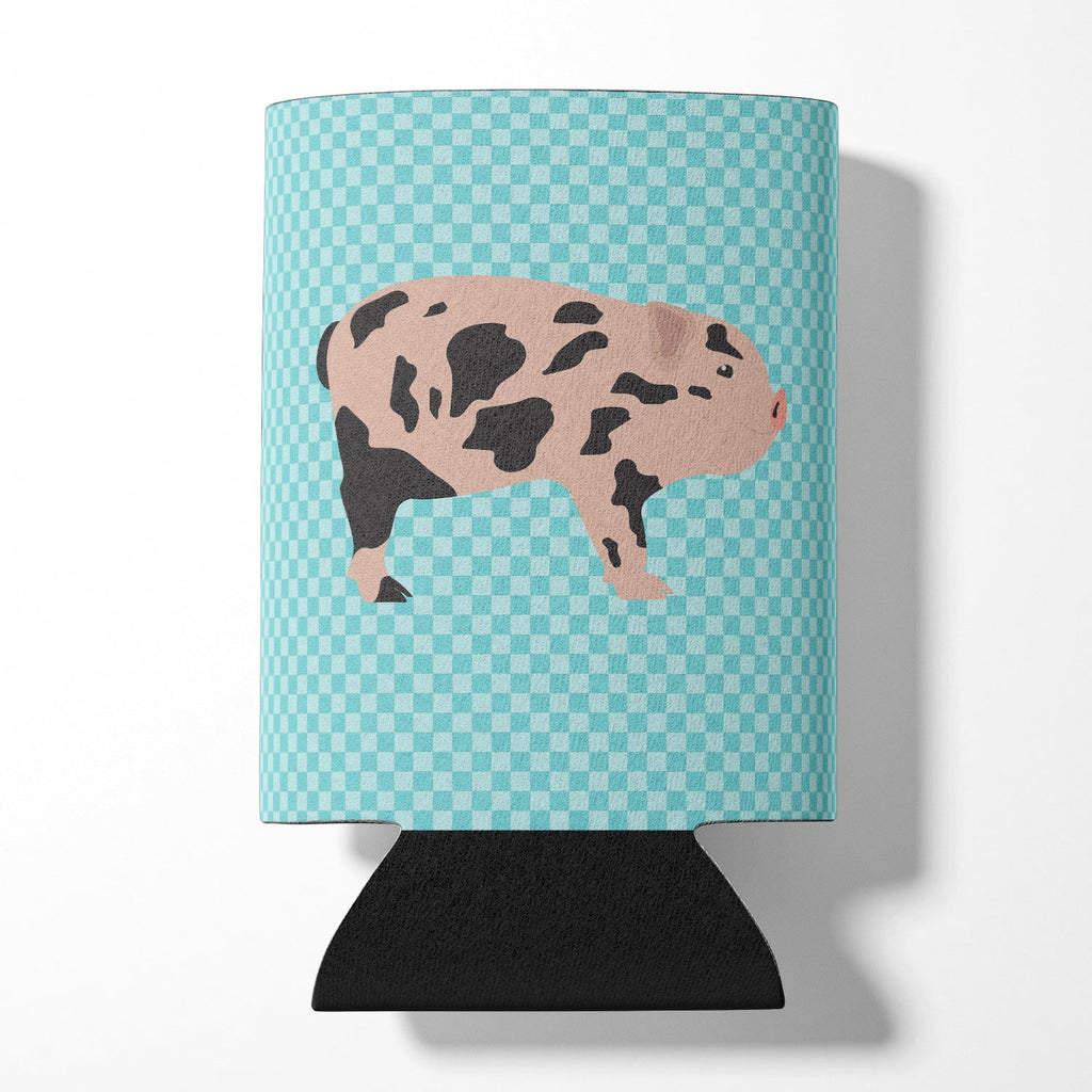 Mini Miniature Pig Blue Check Can or Bottle Hugger Cooler Sleeve for Standard 12 oz Cans, Insulated Foam Beer & Soda Can Hugger Reusable